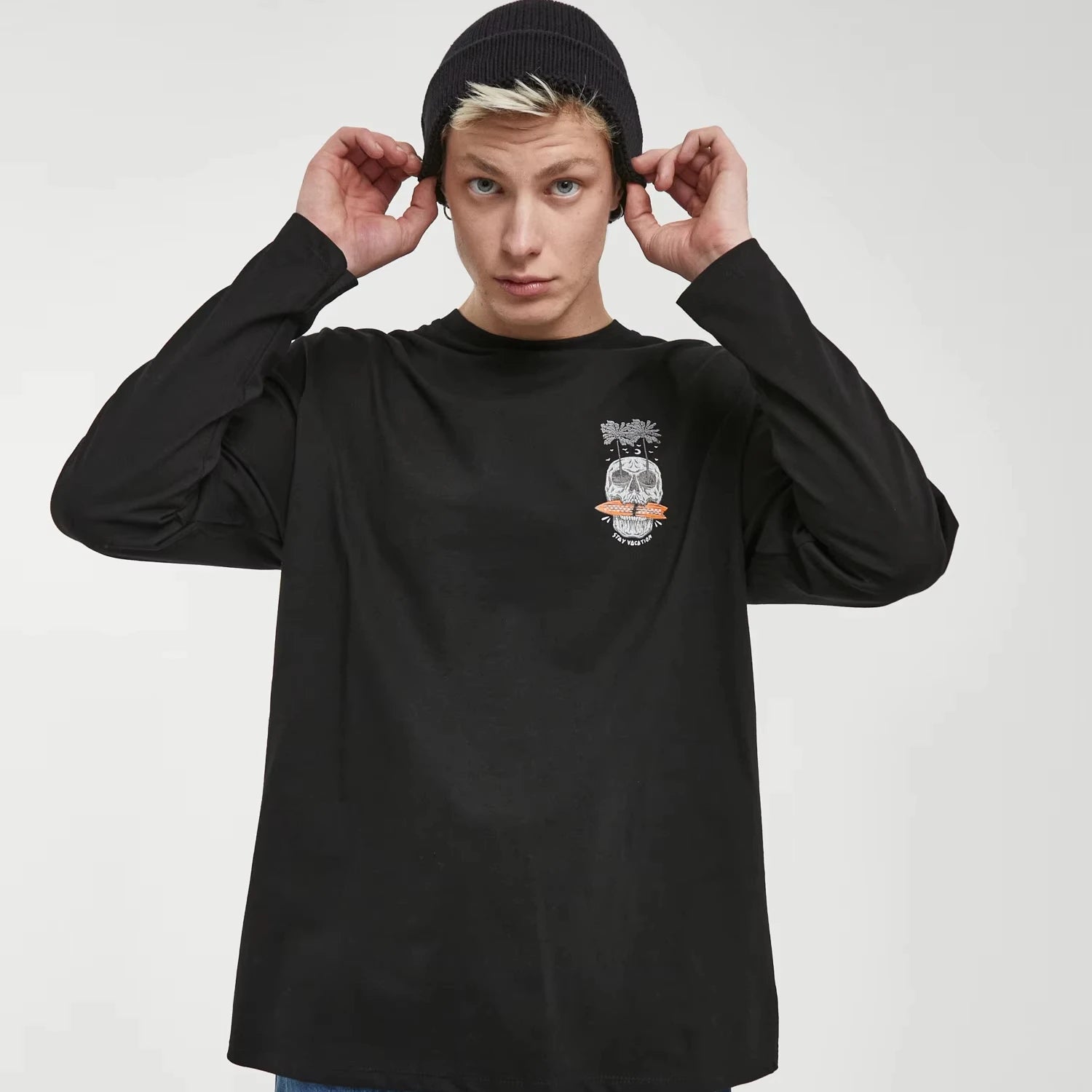 Imperio 100% Cotton Woven Men's Oversized Stay Vacation Long Sleeve Printed T-Shirt