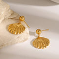Lateefah Simple Summer Beach Women Gold Plated Stainless Steel Gold Bead Shell Earrings