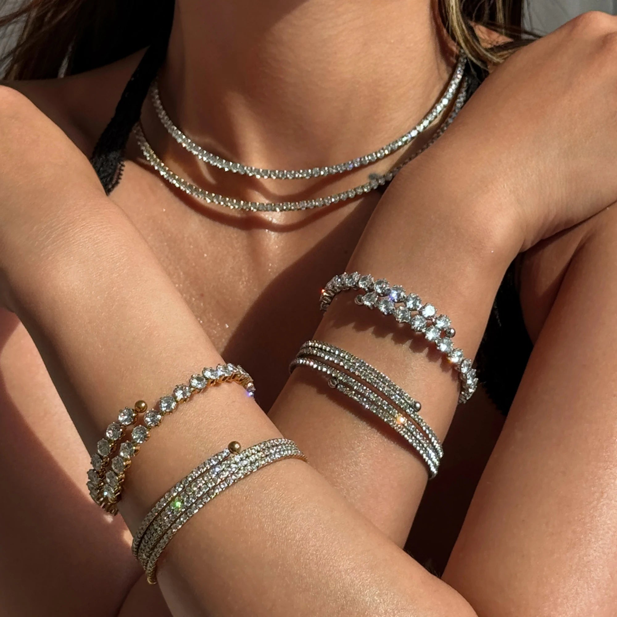 NEW BOHEMIAN BLINGBLING ICED OUT TENNIS ZIRCON BRACELET SET Dazan INS 18k Gold Plated Stainless Steel HOT SELLING JEWELRY GIFT