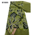 CHOCOO Hot Selling Nigerian Big Flower Embroidered Lace Fabric Green Beaded Embroidery Lace Fabric for Casual Dress MegaBDM