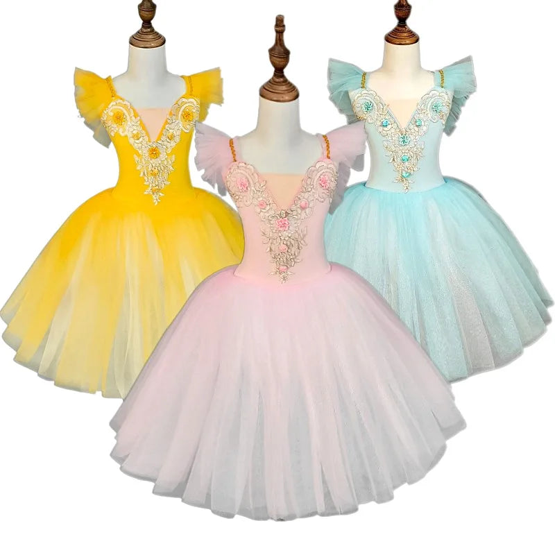Girl's Camisole Skirted Leotard Ballet Dress Lace Sequin Ballet Tutu Skirt Swan Ballet Costumes for Competition
