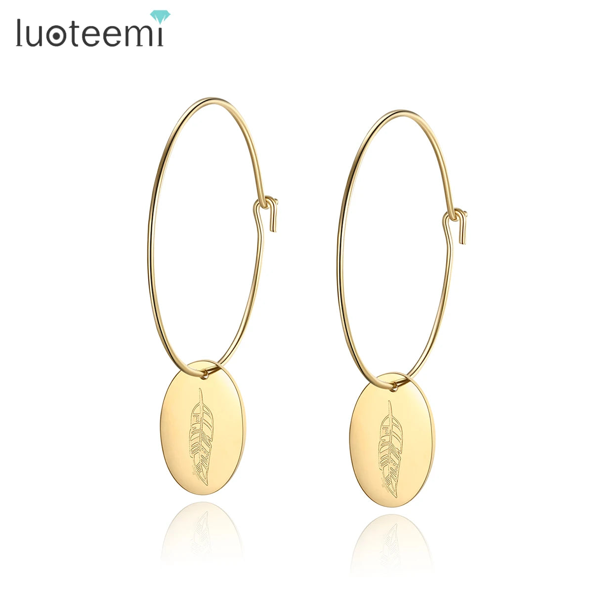SP-LAM Korean Summer Large Gold Stainless Steel Hoop Earrings Tree Pendant Fashionable Hoop Earrings MegaBDM