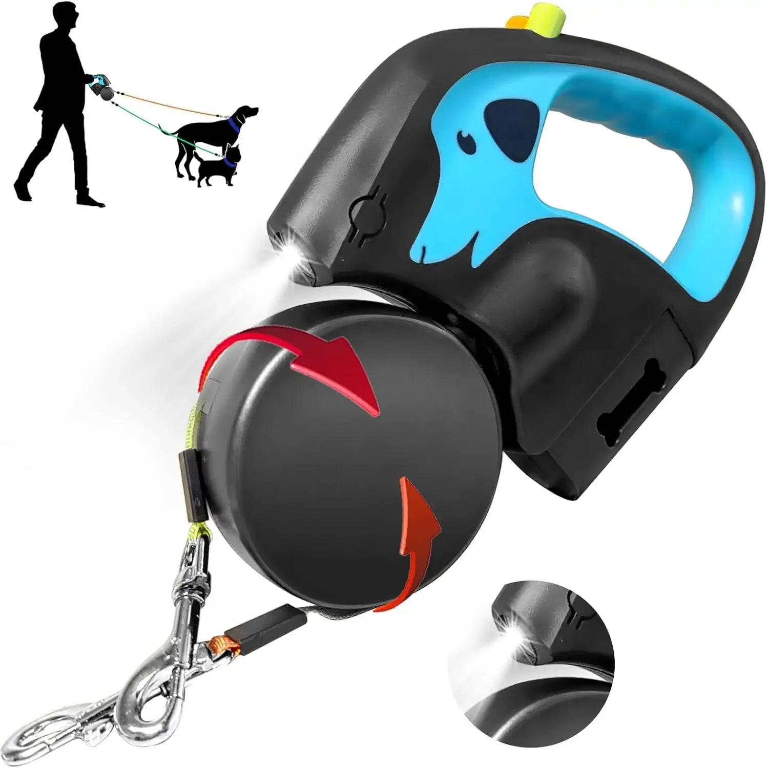 2025 New High Quality Double Head Pet Outdoor Leash Automatic Retractable Rechargeable Dog Leash with Light