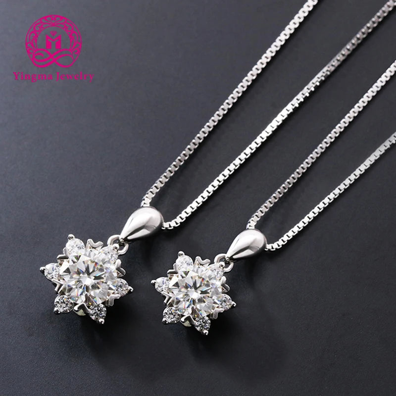 Snow Moissanite  Necklaces 0.5ct/1 Carat 2ct  D Color  925 Sterling Moissanite Silver Necklace