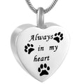 Always My Heart Christian Religious Pet Paw Cremation Urn Necklace Big Ash Chamber Memorial Keepsake Charm Pendant Stainless
