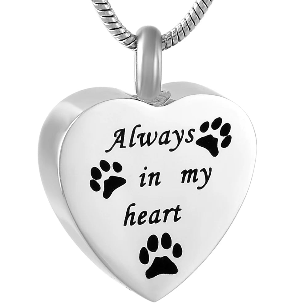 Always My Heart Christian Religious Pet Paw Cremation Urn Necklace Big Ash Chamber Memorial Keepsake Charm Pendant Stainless