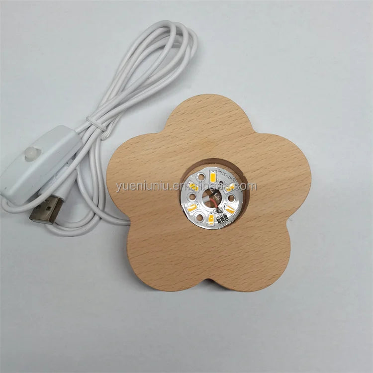 Customized Polished 3D Wooden Rectangular Petal LED Night Light Multi-color Warm Light High Strength Base for Bedside Gift Home