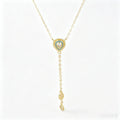 Custom Logo Real 18K Solid Gold Enamel Heart Y Drop Necklace CZ Diamond Tassel Lariat Pendant Dainty Chain Fine Jewelry Women