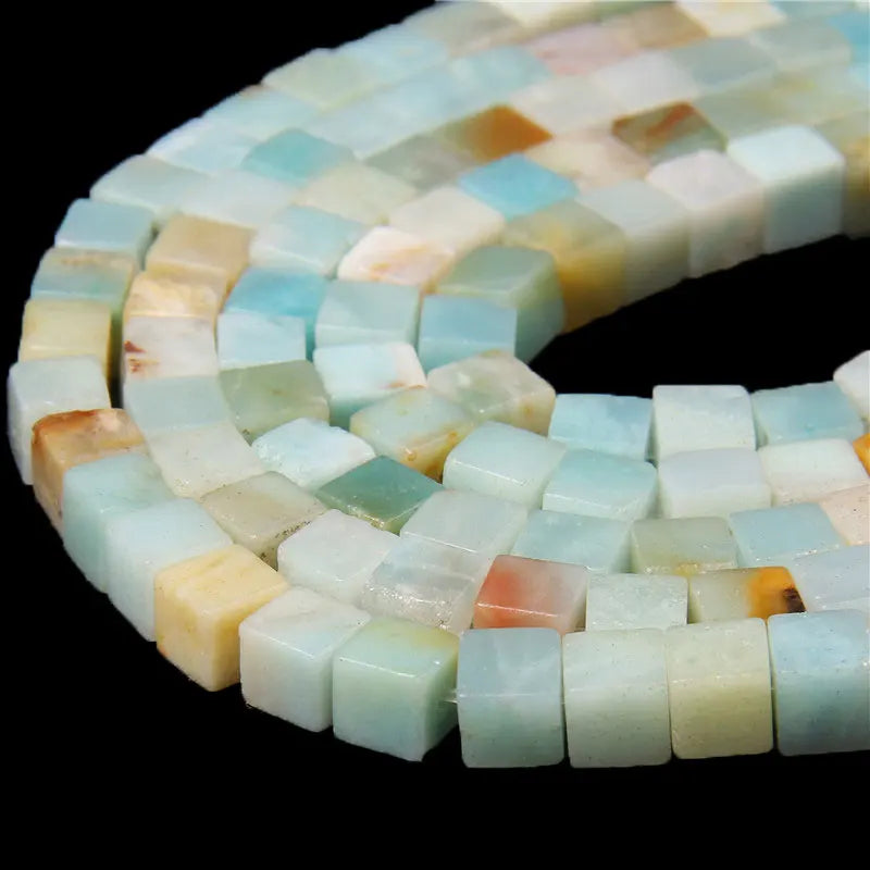 Factory Price Cube Shape Natural Amazonite Jasper Agate Stone Beads 4x4mm Loose Cubic Shape Gemstone Beads for Jewelry Making