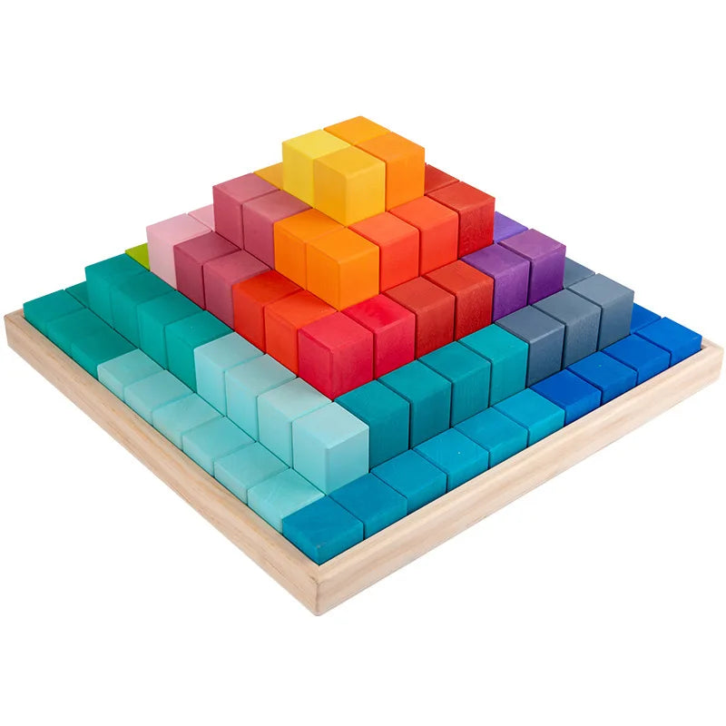Preschool Rainbow Set Tower Wooden Toys Cube Building Blocks Tower Wooden Educational Toys Building Blocks