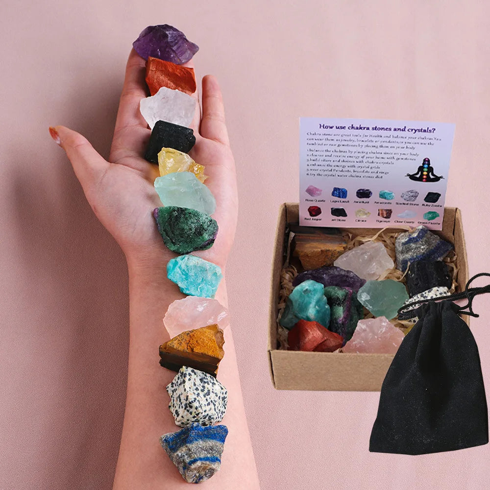 Crystal Raw Stone Set Unpolished Chips Seven Color Gemstone Gift Natural Crystal Decorative Stone