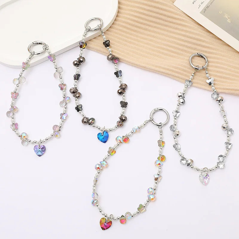 2025 Light Luxury Crystal Heart-Shaped Bead Keychain Pendant Versatile Bag Hanging Accessories Vintage Hot Selling Fashionable