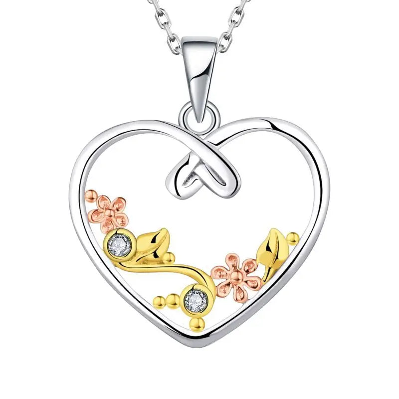 YH Fashionable Necklace Gold Plated Jewelry 925 Sterling Silver Flower Heart Pendant Necklace Women Custom Holiday Gifts