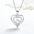 925 Silver Rhodium Plated Double Heart Pendant Necklace Love Mother Son Embrace Zircon Rose Gold Trendy Engagement Gift Jewelry