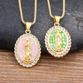 QIKU Religion Colorful Shell Virgin Mary Pendant Necklace Crystal Oval Neck Chain Pray Jewelry Gift Women Accessories Wholesale