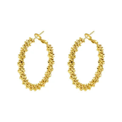 2020 New Trendy Rihanna Style High Quality 3.8CM  Korean Elegant  Gold Plated Irregular Circle Round Hoop Earrings