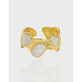 Fashion S925 Sterling Silver Irregular Bump 18K Gold Plated White Enamel Adjustable Ring for Women