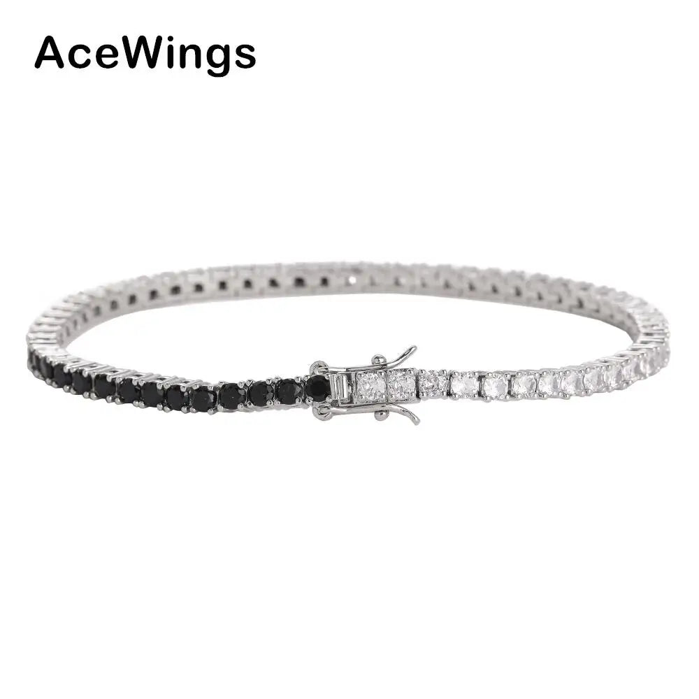 BB145 3mm Black and White Zirconia Brass Setting Tennis Bracelet
