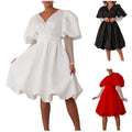 D495 Trendy Bridesmaid Dresses Wedding Ladies V-neck A-Line Puff Sleeves Banquet Party Dress Women Elegant Casual Dresses