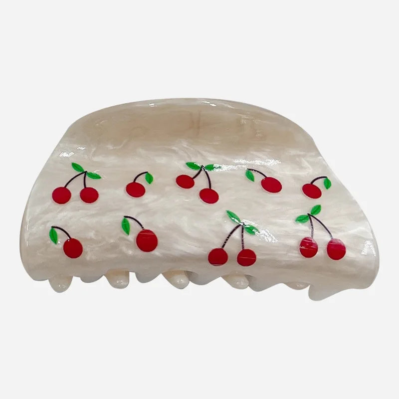 Two Sizes Female Hair Clip Cherry Fixed Artifact Claw Clip Anti-Collapse Back Head Shark Design Acrylic Material