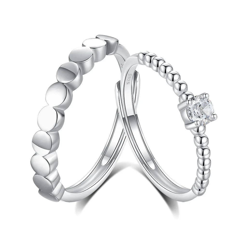 FDJZ-309 Personality Simple Single Diamond Couple Rings 925 Sterling Silver Polka Dot Plain Couple