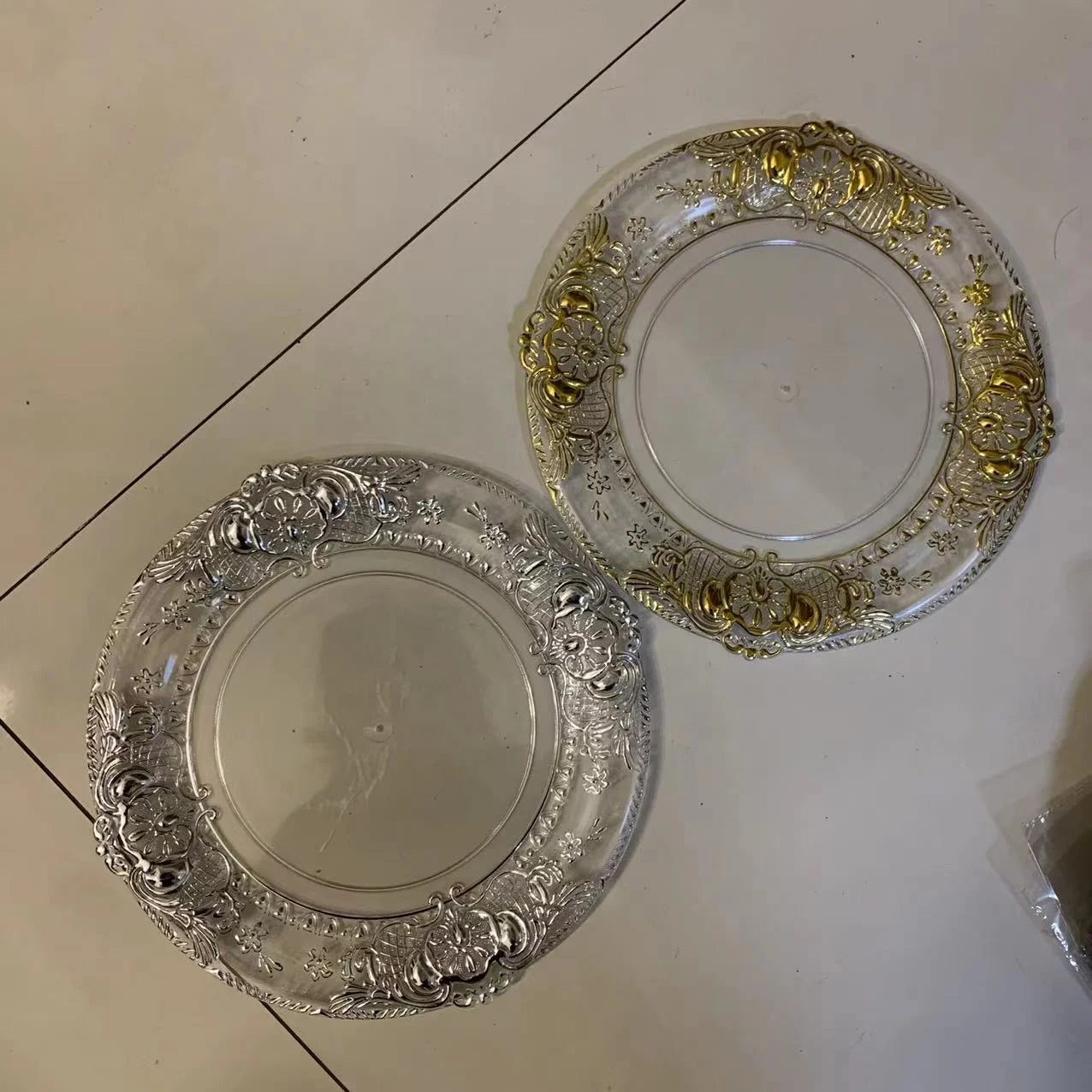 Transparent Round Courtly Noble Vintage Lace 3d Prints Hot Stamping Thickened Plastic Fruit Bowl Tray Decorative Charger Plates