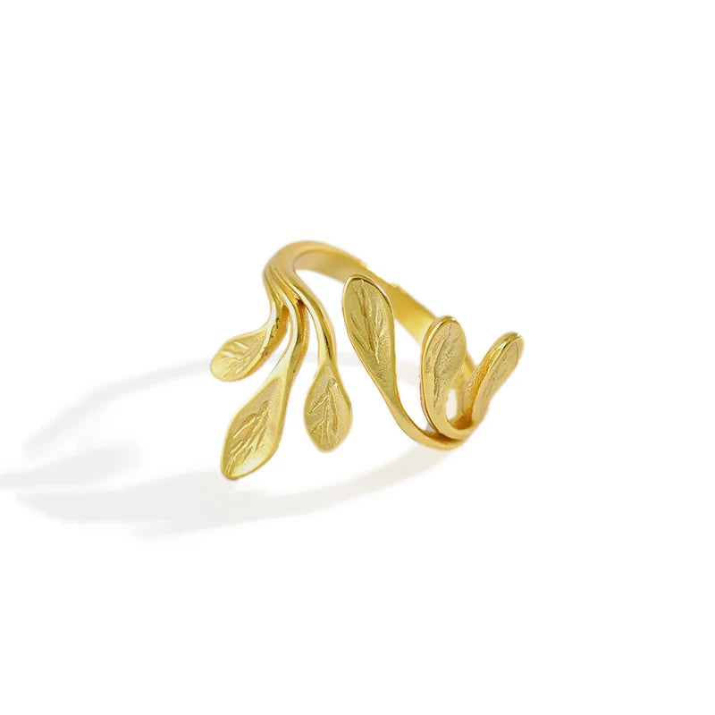 Beautiful Plant Style 925 Silver Ring Leaf Hot Cute Pretty Fashion Wedding Gold Color Women Lady Ring Jewelry