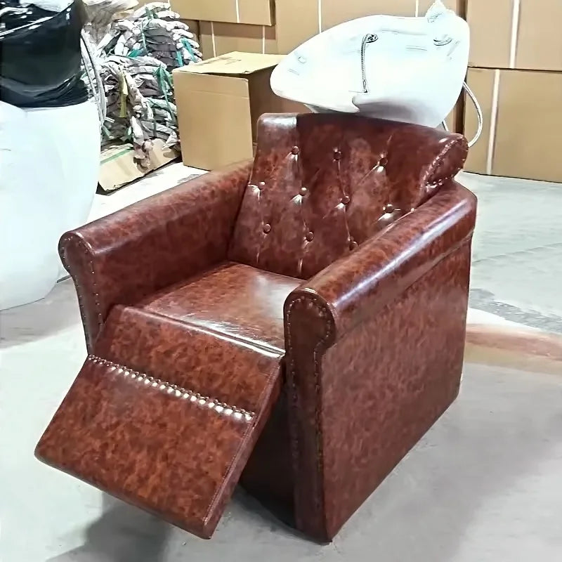 Beauty Brown Hair Washing  Shampoo Chair With White Bowl for Nail Salon