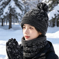 Soft Winter Kids Set Pom Pom Beanie Hat Dot Bow Character Scarf Touchscreen Gloves for Children Winter Warm Accessories