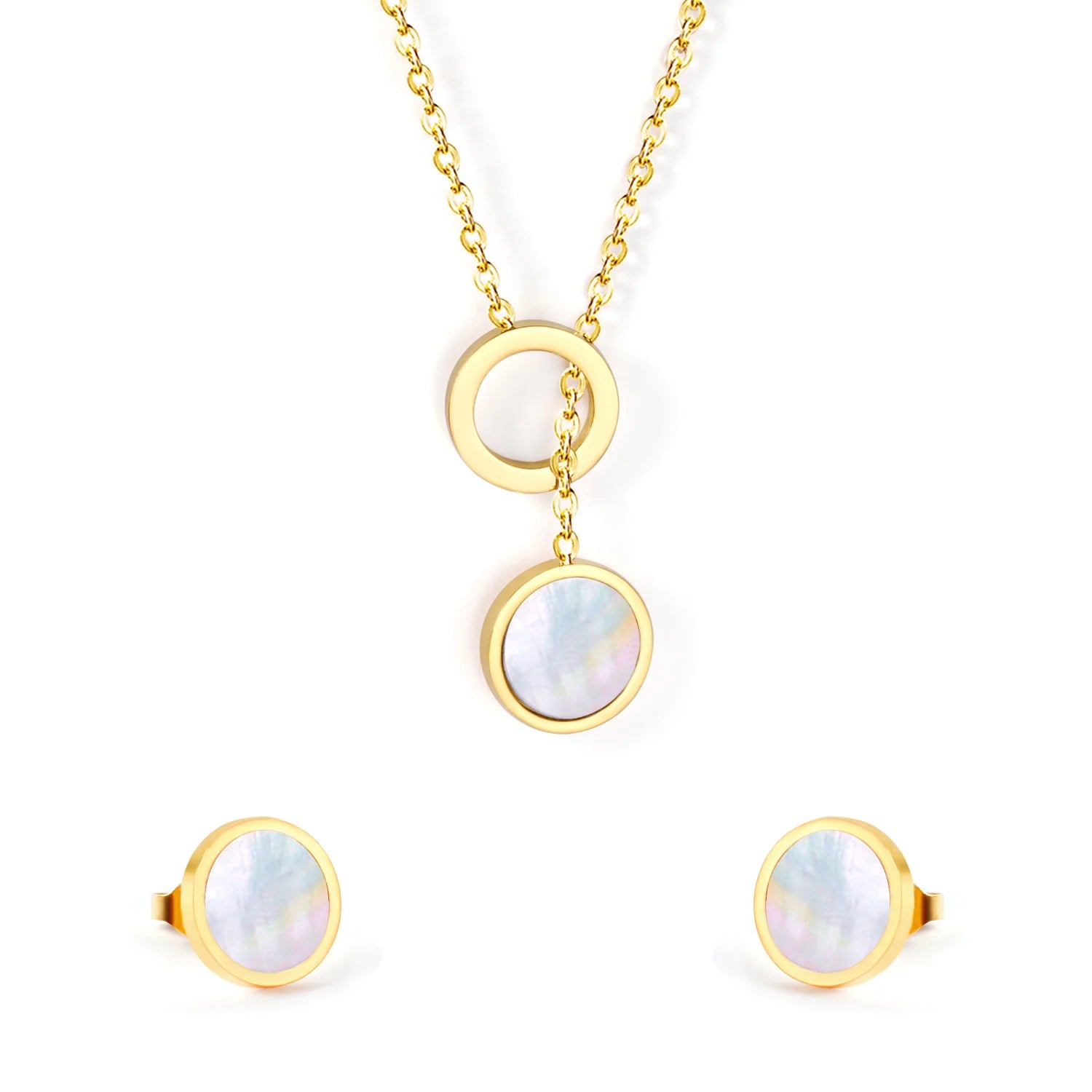 New Arrive Stainless Steel Jewelry Set 18k Gold Plated Jewelry Squaretrendy Cute Women Earrings Necklace Statement Jewelry