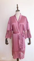 8019 Lace on Sleeve Bride Satin Team Robe Poly Silk Robe Bridesmaid