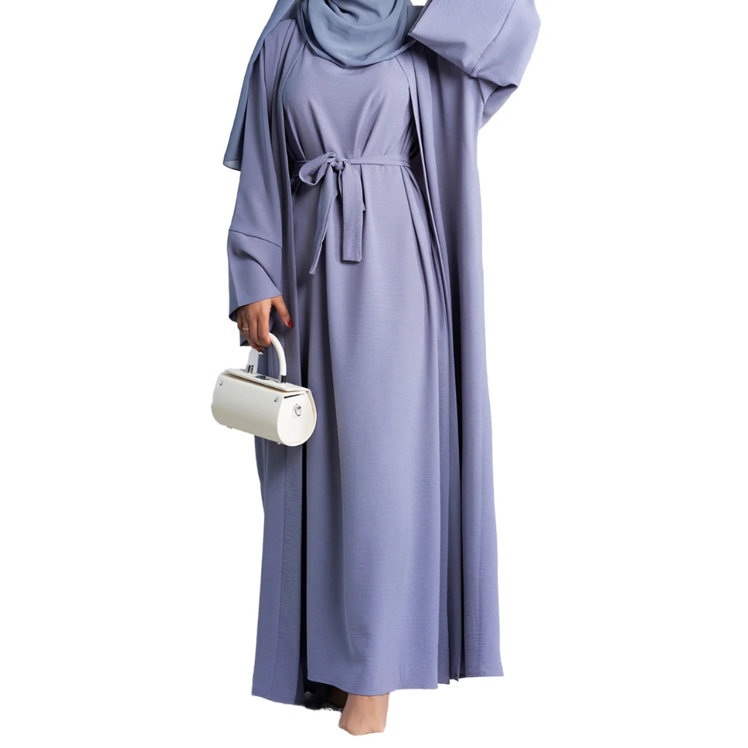 Yuxi 2024 Hot Selling 2PCS Set Islamic Clothing Dubai Abaya Muslim Dress for Muslim Women Open Abaya Designs  Open Abaya Set