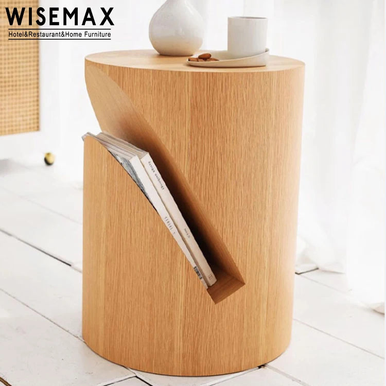 WISEMAX FURNITURE Nordic Style Natural Wooden Side Table Round Sofas End Small Coffee Tea Table Magazine Side Table