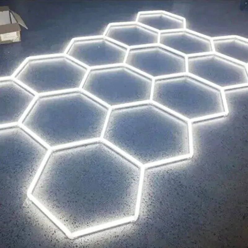 Hexagon LED Garage Light - Honeycomb Ceiling Light Fixture 110V-240V Workshop Lighting with LED Tube for Industrial Spaces