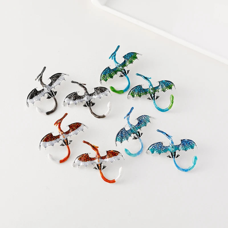 Creative Statement Drop Oil Dragon Bat Earrings Colorful Enamel Dragon Flying Stud Earrings for Women