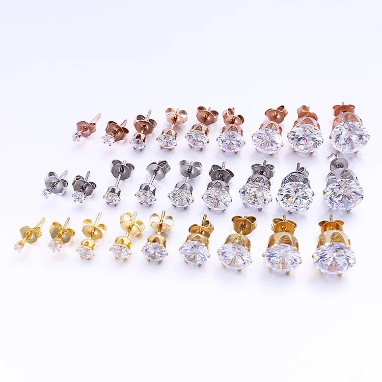 Hot Sale Minimalist Classic Diamond Stainless Steel Wholesale Jewelry Waterproof Round AAA Cubic Zirconia Earrings for Men Women