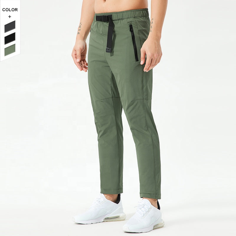 Hot Selling Quick Drying Men Pants With Nylon Belt Side Pocket Bonded Hems Outdoor Running Mountaineering Pants