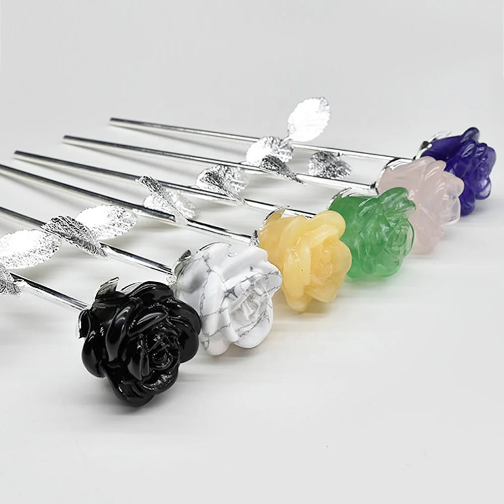 Wholesale Natural Healing Stones Crystal Rose Bouquet Carving Quartz Gem Rose Flower Valentine's Day Gifts