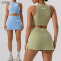 Wholesale 2-Piece Plus Size Gym Fitness Yoga Outfit for Women Custom Logo Yoke Plaid Lightweight Shorts Comfortable Sports Wear