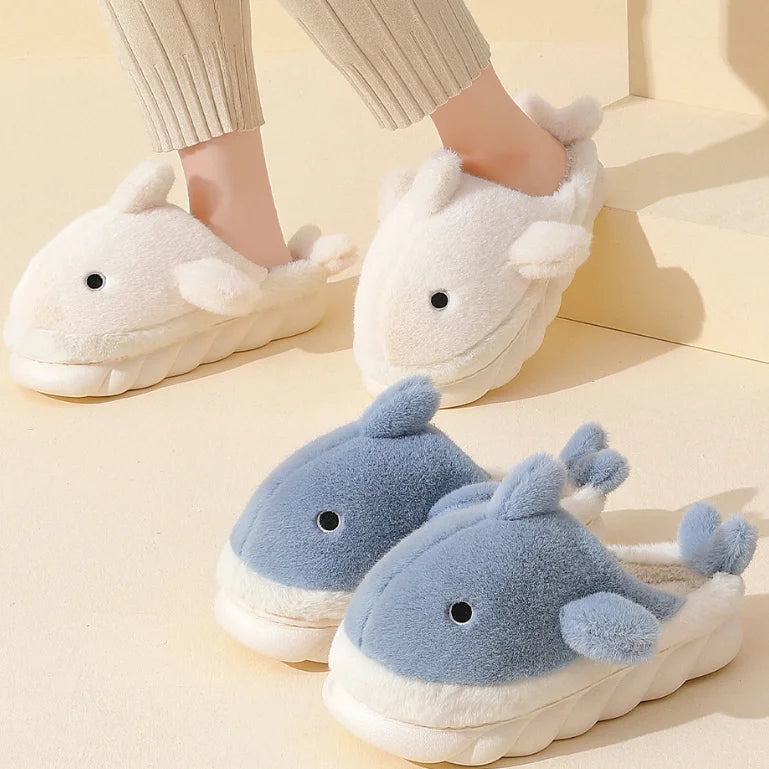Dropshipping Cotton EVA Shark Slides Slippers Anti-Slip Lightweight Winter Warm slippers Fuzzy Plush Women Shark Slippers