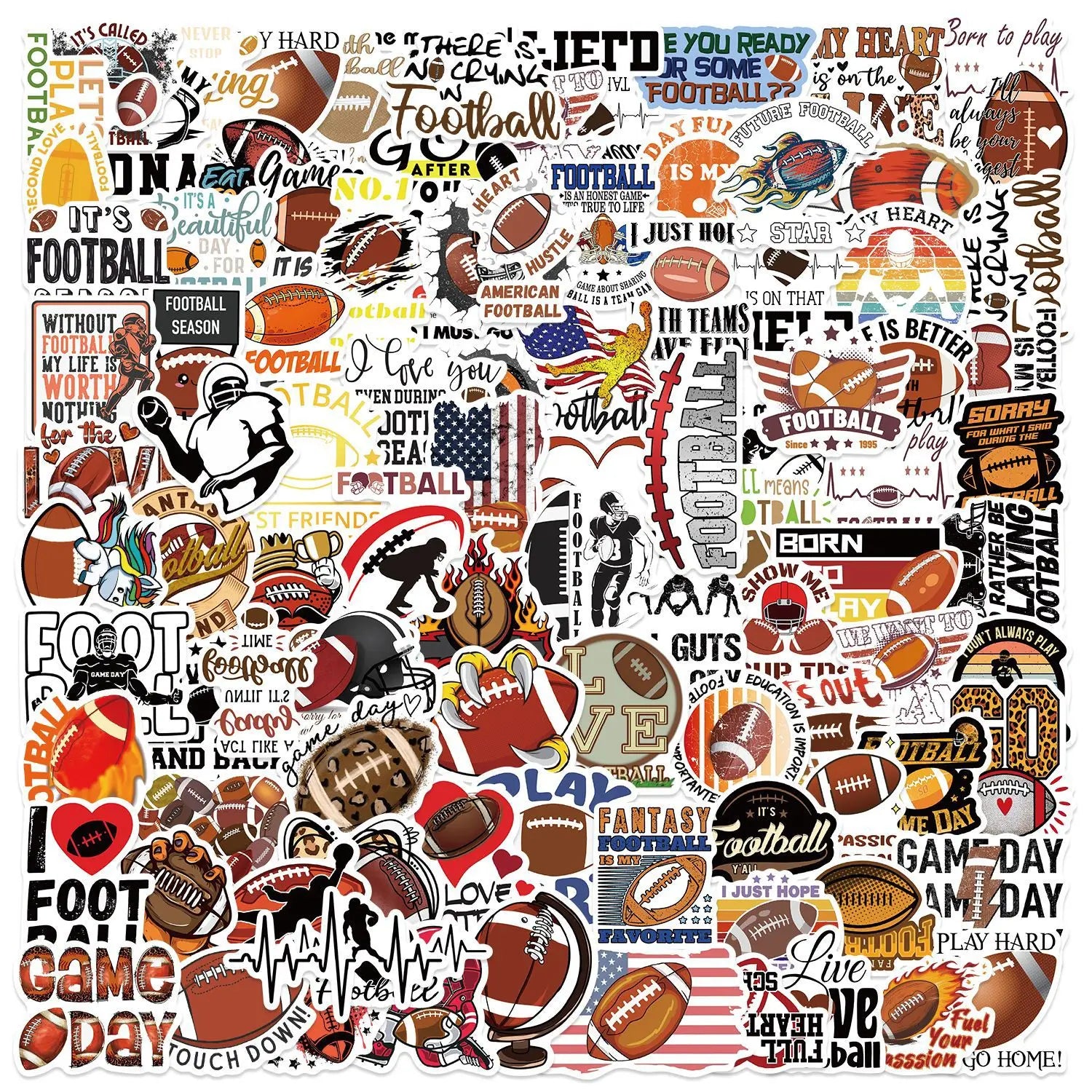 100Pcs Cartoon Rugby Sport Logo Graffiti Stickers for Ball Bottle Decor American Football Sticker