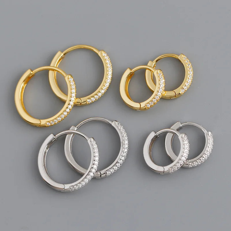 Classic Simple Style 925 Sterling Silver Cubic Zircon Pave Huggie Hoop Earrings for Women Cute Wedding Gift-EH1190