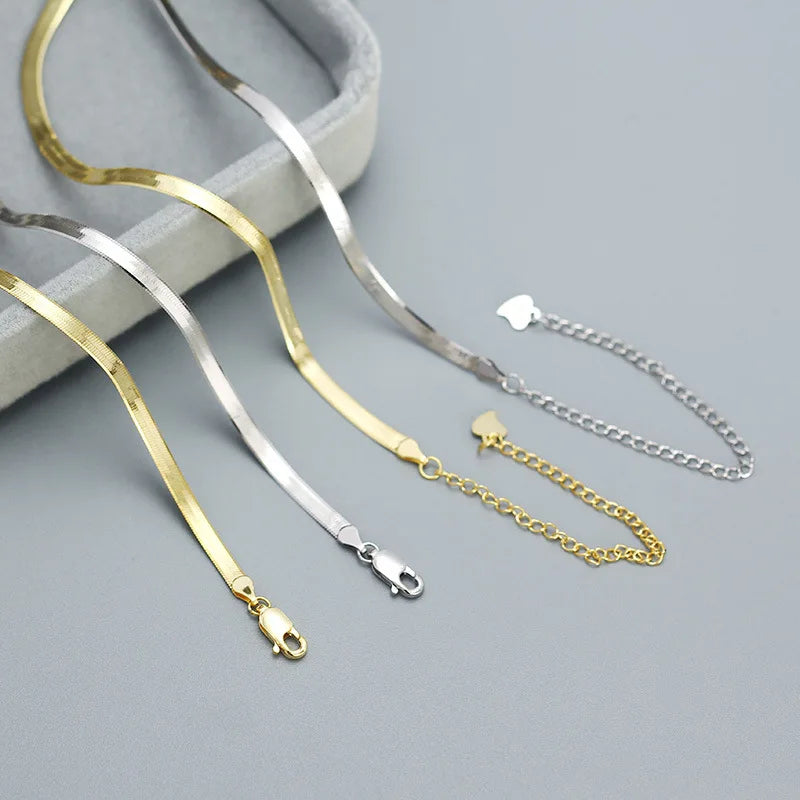 Fashion 3mm Blade Snake Link Chain Women and Men Jewelry 925 Sterling Silver Necklaces