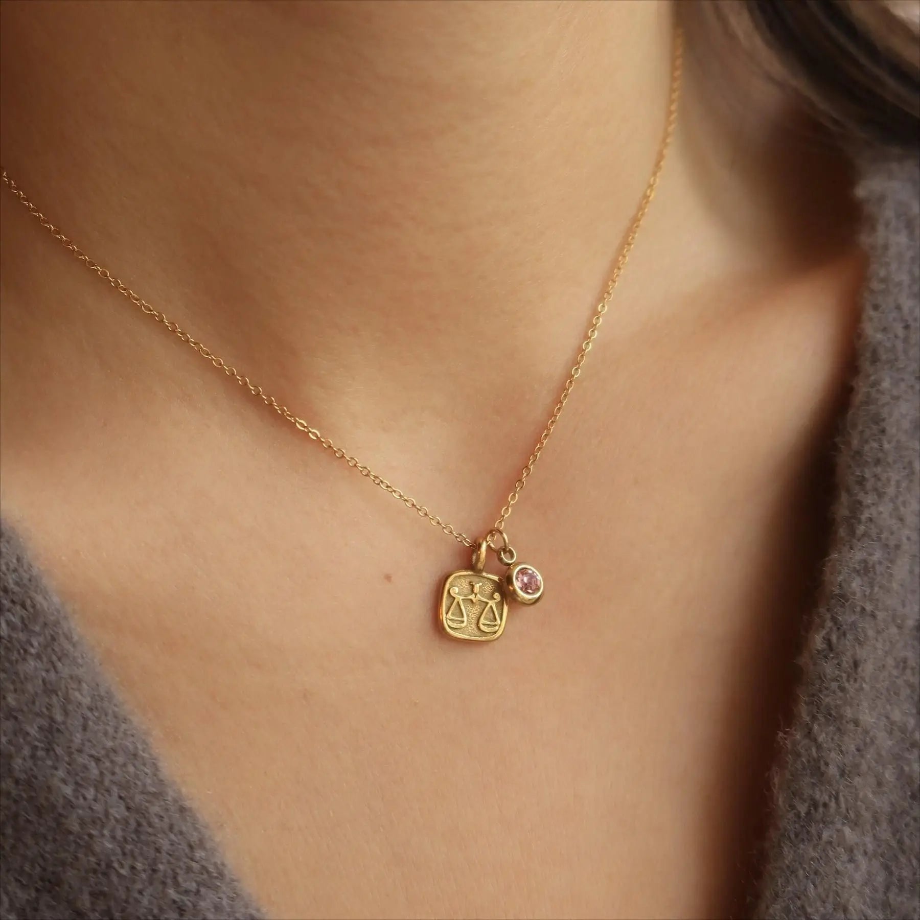 Engraved 12 Zodiac Sign Pendant Necklaces Women Colorful Birthstone Charms Real PVD 18K Gold Stainless Steel Nugget Necklaces