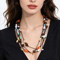 Women's Summer Bohemian Retro Necklace Colorful Stone Beaded Long Sweater Chain Multi-Layered Glass Crystal Heart Buddhism
