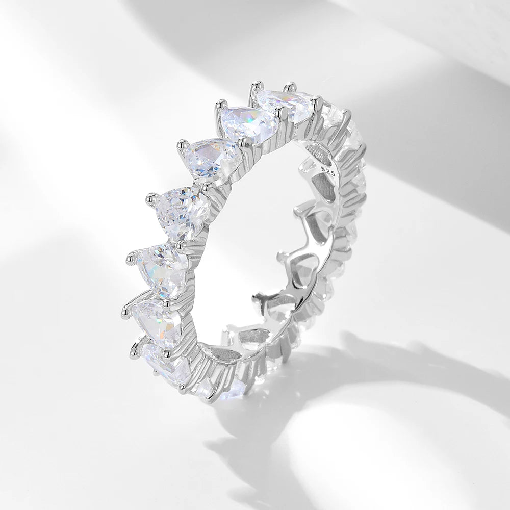 High Quality Shiny Cubic Zirconia Rings 925 Sterling Silver CZ Full Fine Heart Shape Engagement Wedding Eternity Band Ring