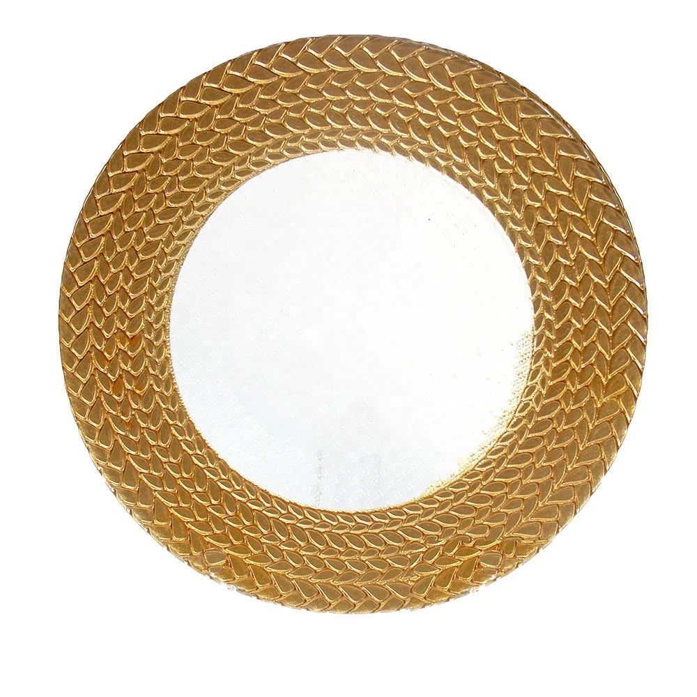 Wheat Design round 33cm Plastic Gold Wedding Plates Eco-Friendly under 13 Inch MOQ 100pcs