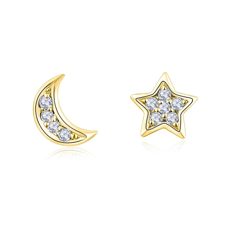 ROXI Fashion Ins Style Star Moon Diamond S925 Sterling Silver Stud Earrings