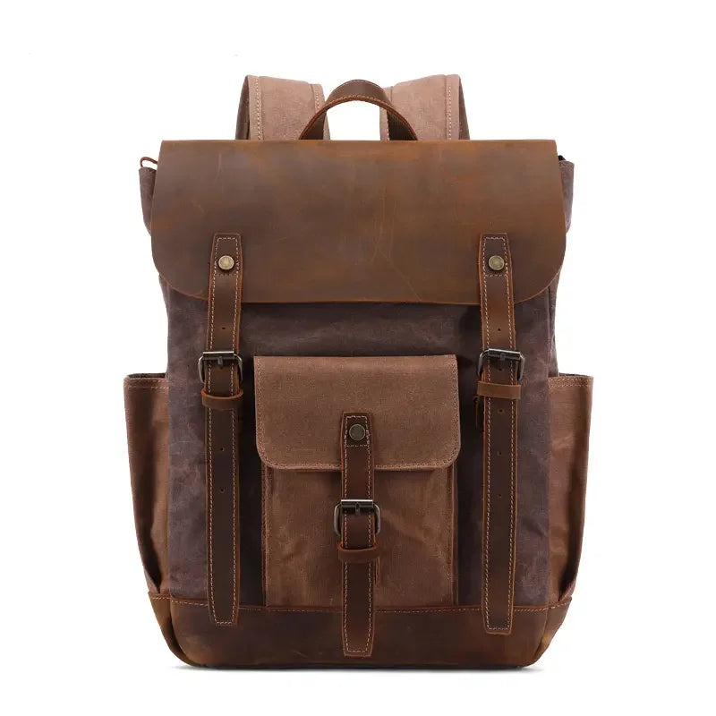 Vintage Outdoor Custom Travel School Waxed Canvas Bag Casual Sports Women's Laptop Rucksack Canvas Backpack for Men