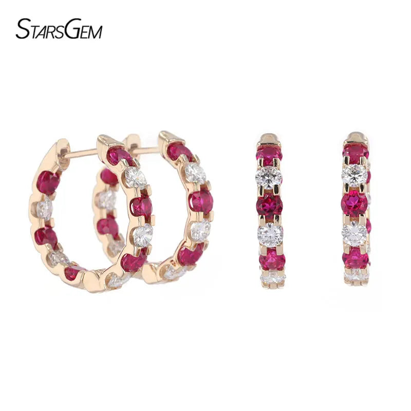 Lab Grown Diamonds Mix Lab Grown Ruby Hoop Earrings 14k Gold Diamonds Def Vs Confetti Round Diamond Ruby Hoops Earring